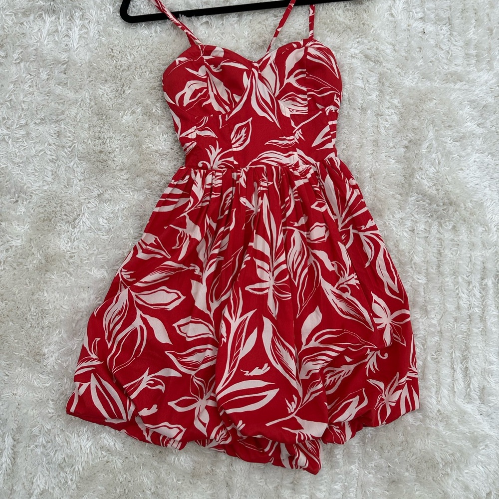 Floral Red Womens Mini Dress